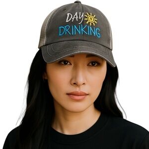 HAT DAY DRINKING Embroidered Sun Graphic Velcro Baseball Cap